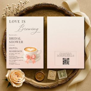 Love is Brewing QR Code Coffee Bridal Shower Invitation