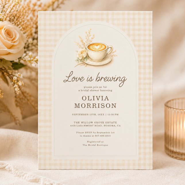 Love is Brewing Rustic Boho Gingham Bridal Shower Invitation (Creator Uploaded)