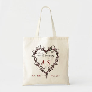 Love Is Brewing Script Gothic Heart Monogram Tote Bag