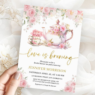 Love Is Brewing Tea Bridal Shower Pink Floral Chic Invitation