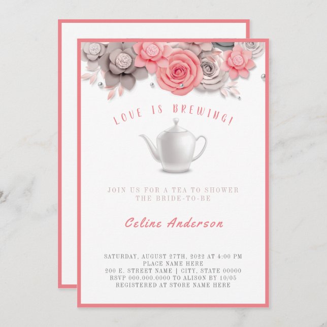 Love is Brewing Tea Invitation Bridal Shower (Front/Back)