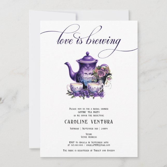 Love is Brewing Tea Party Gothic Bridal Shower Invitation (Front)