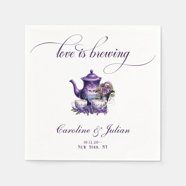 Love is Brewing Tea Party Gothic Bridal Shower Napkin (Front)