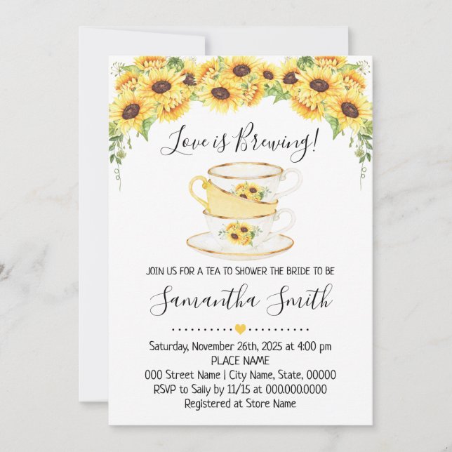 Love is brewing tea sunflowers shower invitation (Front)