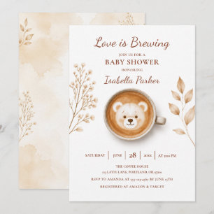 Love Is Brewing Teddy Bear Baby Shower Invitation