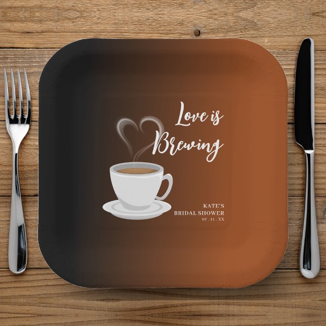 Love is Brewing Terracotta & Black Bridal Shower Paper Plate (Love is Brewing Terracotta & Black Bridal Shower Paper Plates
)