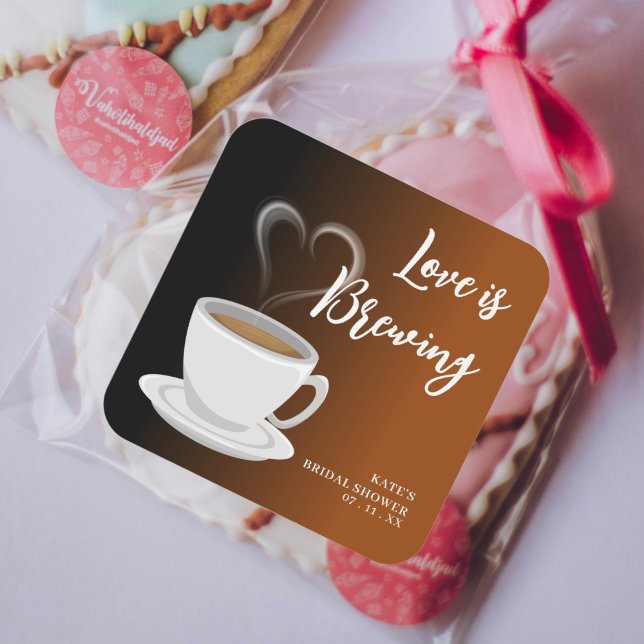 Love is Brewing Terracotta & Black Bridal Shower Square Sticker (Love is Brewing Terracotta & Black Bridal Shower Square Sticker
)