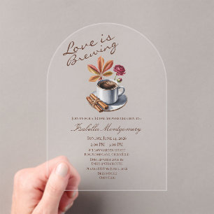 Love Is Brewing Themed Fall Coffee Bridal Shower Acrylic Invitations