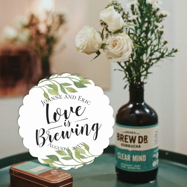 love is brewing wedding floral & Leaf pub wedding Paper Coaster (Creator Uploaded)