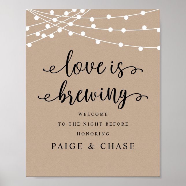 Love is Brewing, Wedding Rehearsal Dinner, Rustic Poster (Front)