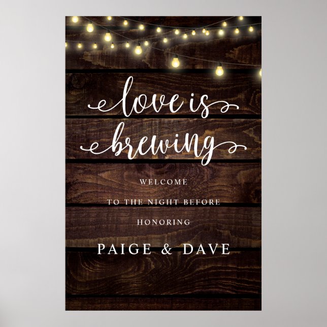 Love is Brewing, Wedding Rehearsal Dinner, Rustic Poster (Front)