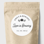Love is Brewing Wedding Tea Favour Classic Round Sticker<br><div class="desc">Custom-designed wedding tea favour stickers featuring "Love is Brewing" modern rustic black and white design.</div>