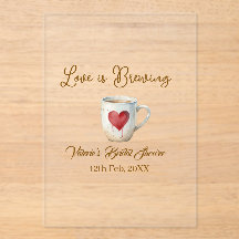 Love is Brewing white coffee mug heart bridal show