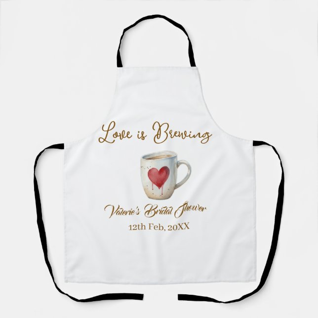 Love is Brewing white coffee mug heart bridal show Apron (Front)