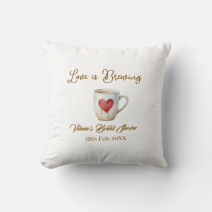 Love is Brewing white coffee mug heart bridal show Cushion