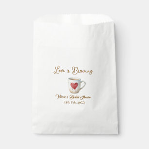 Love is Brewing white coffee mug heart bridal show Favour Bags