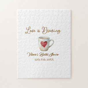 Love is Brewing white coffee mug heart bridal show Jigsaw Puzzle