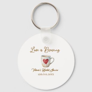 Love is Brewing white coffee mug heart bridal show Key Ring