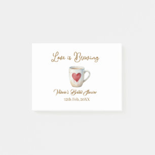 Love is Brewing white coffee mug heart bridal show Post-it Notes