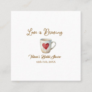 Love is Brewing white coffee mug heart bridal show Square Business Card