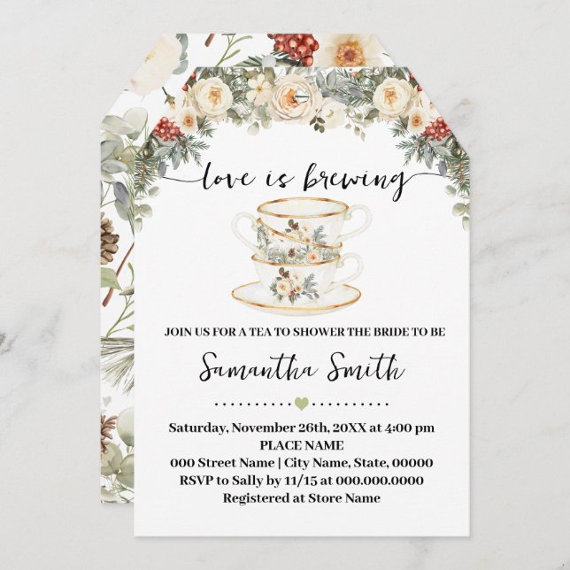 Love is Brewing Winter Tea Bridal Shower Invite (Front/Back)