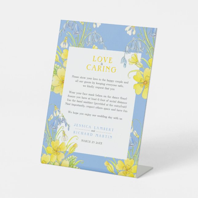 Love is caring blue spring wedding health pedestal sign (Front)