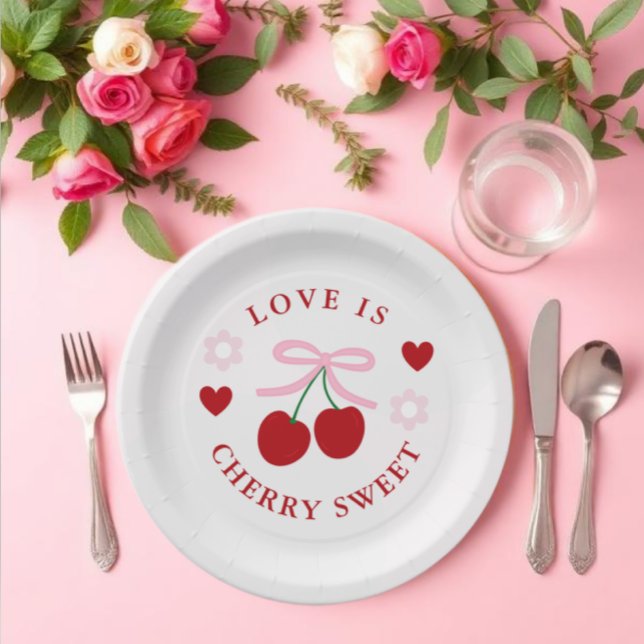 Love Is Cherry Sweet Bridal Shower Paper Plate (Creator Uploaded)