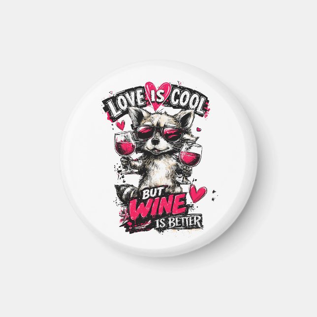 Love Is Cool But Wine Is Better Racoon Magnet (Front)
