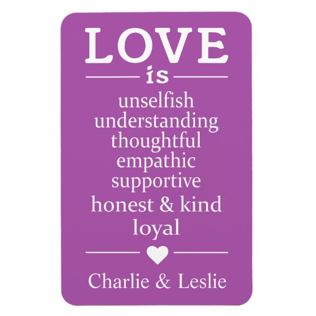 Love Is … custom names & colour magnet (Vertical)