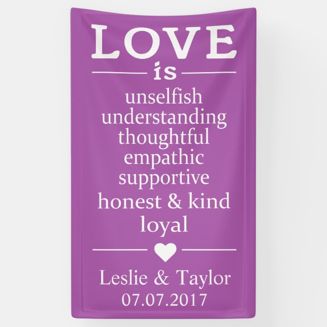 Love Is … custom names, date & colour banner (Vertical)