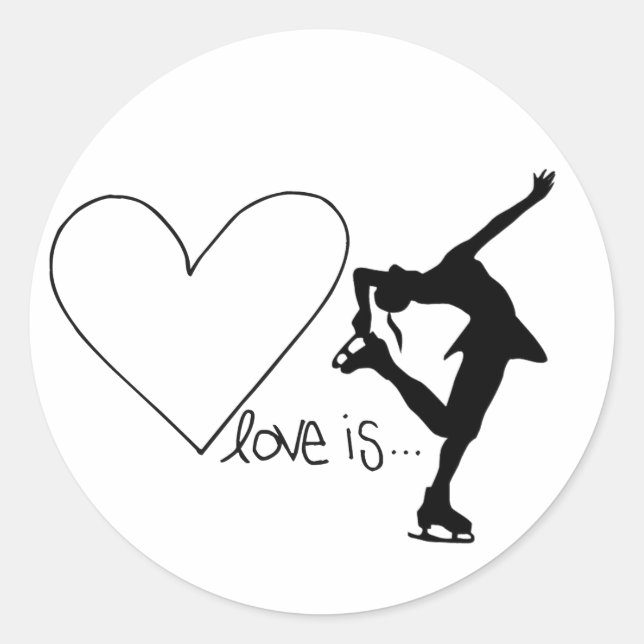 Love is Figure Skating, Girl Skater & Heart Classic Round Sticker (Front)