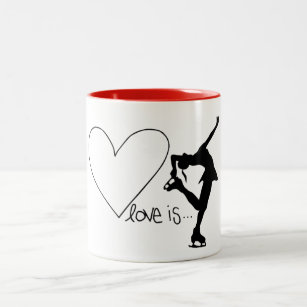 Love is Figure Skating, Girl Skater & Heart/RED Two-Tone Coffee Mug