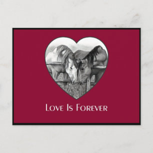 LOVE IS FOREVER: HORSES IN PENCIL: HEART, ART POSTCARD