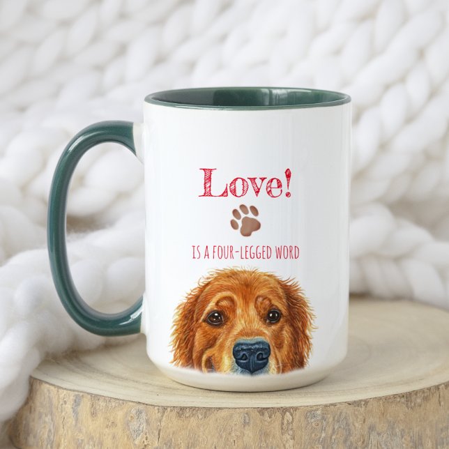 Love is Four-Legged Word | Custom Golden Retriever Mug (Front)