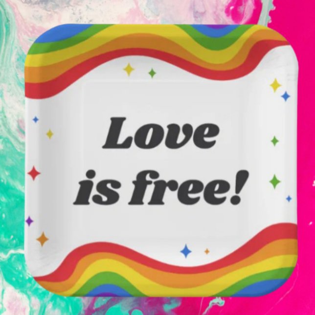 Love is Free: Rainbow Pride Square Paper Plates (Creator Uploaded)