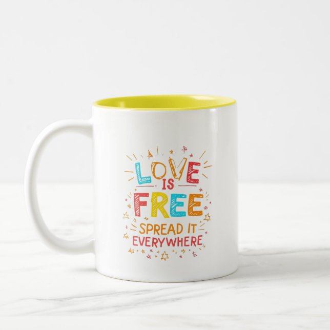 Love Is Free Spread IT Everywhere Two-Tone Coffee Mug (Left)