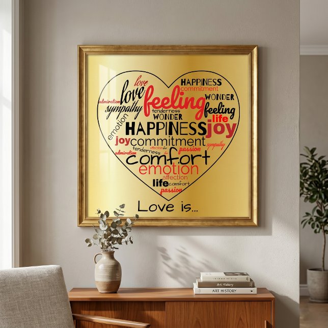Love Is Heart Word Cloud Red Black Typography Gold Poster (Creator Uploaded)