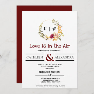Love IS IN AIR Romantic Script with elegant floral Invitation