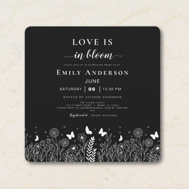 Love Is in Bloom Black Bridal Shower Invite (Creator Uploaded)