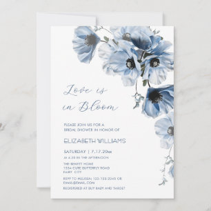 "Love is in Bloom" Blue Floral Bridal Shower Invitation