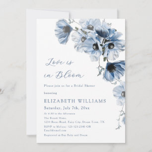 "Love is in Bloom" Blue Floral Bridal Shower Invitation