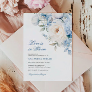 Love is in Bloom Blue Flowers Bridal Shower Invitation