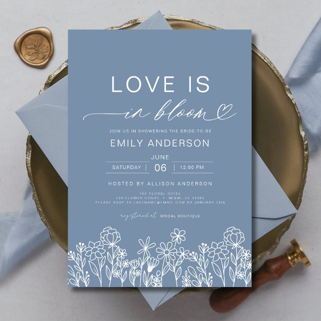 Love is in Bloom Blue Wildflower Bridal Shower Invitation (Creator Uploaded)