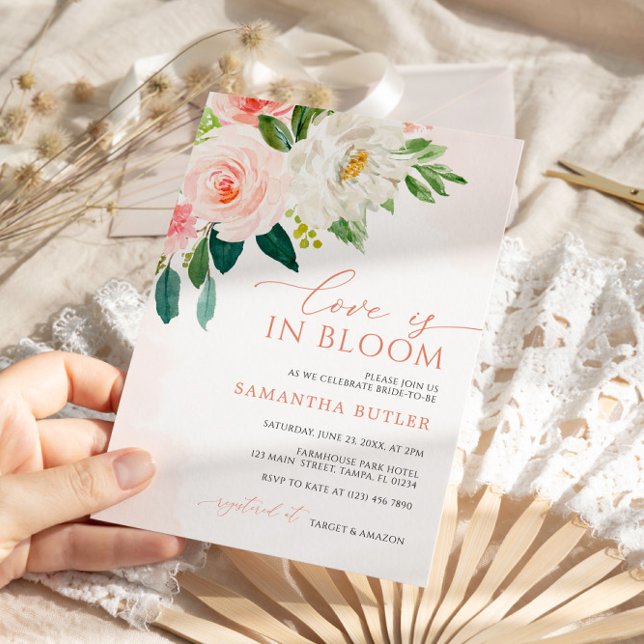 Love is in Bloom Blush Pink Floral Bridal Shower Invitation (Creator Uploaded)