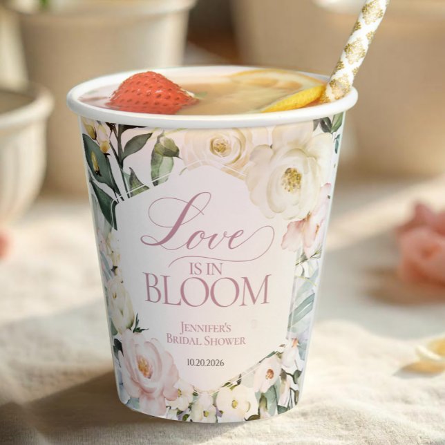 Love is in Bloom | Boho Floral Frame Bridal Shower Paper Cups (Creator Uploaded)
