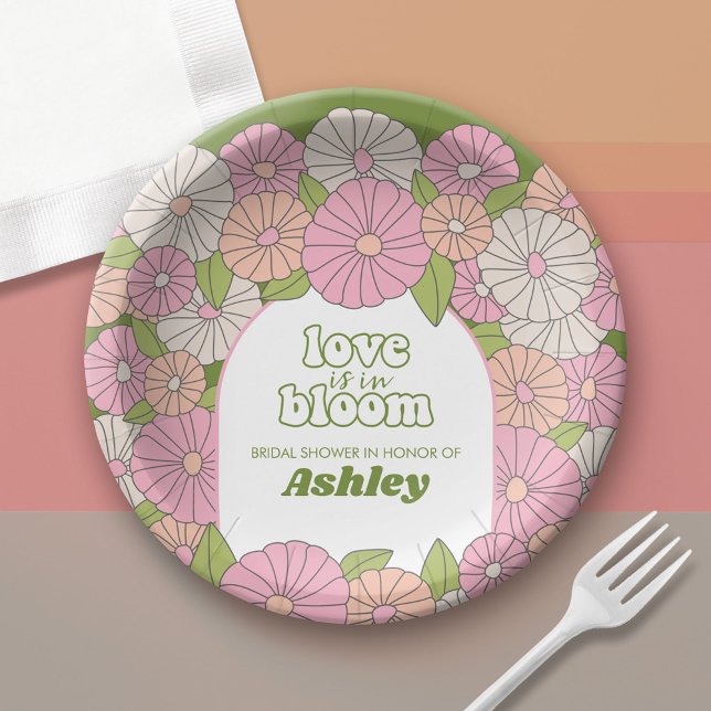 Love is in Bloom - Boho Flowers Bridal Shower Paper Plate (Custom Paper Plate)