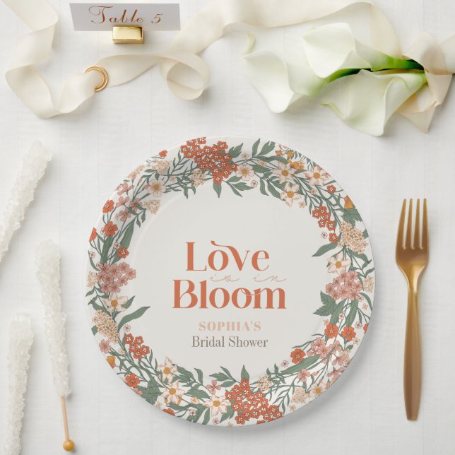 Love is in Bloom Boho Wildflower Bridal Shower Paper Plate (Wedding)