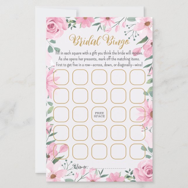 Love is in Bloom Bridal Shower Bingo Game (Front)