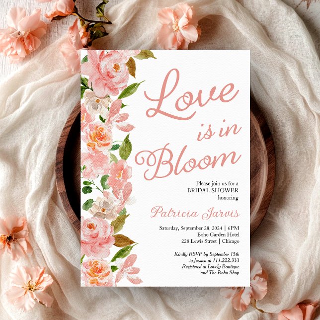 Love Is In Bloom Bridal Shower Blush Floral Invitation (Creator Uploaded)