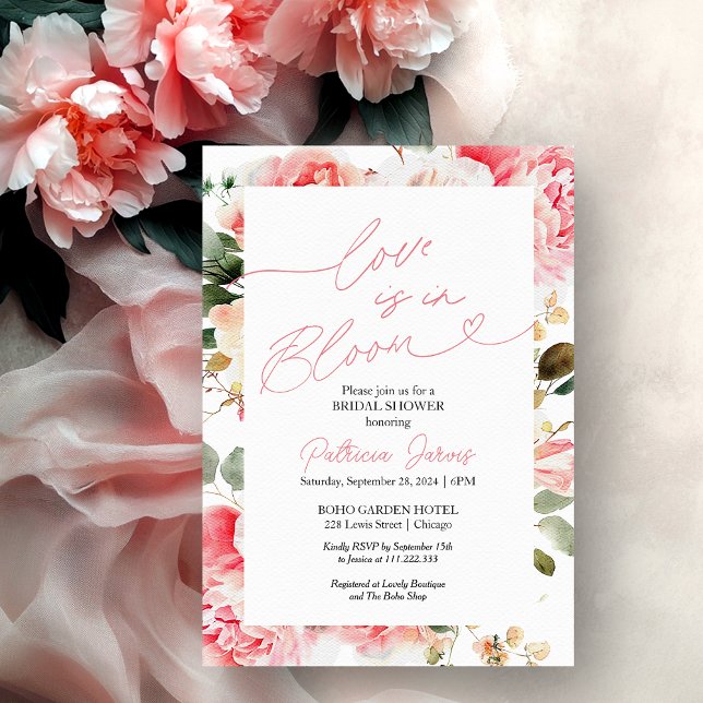 Love Is In Bloom Bridal Shower Blush Floral Invitation (Creator Uploaded)